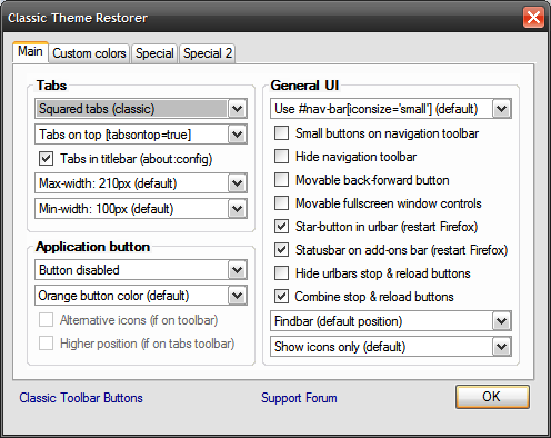 Настройки Classic Theme Restorer