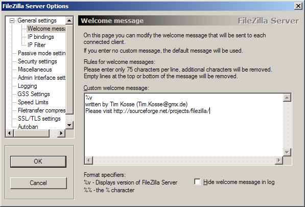 General settings - Welcome message
