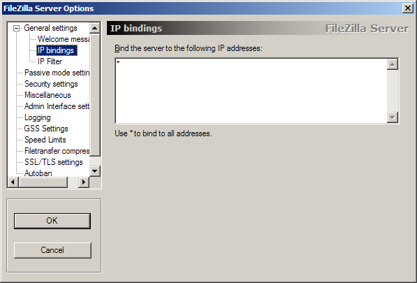 General settings - IP bindings