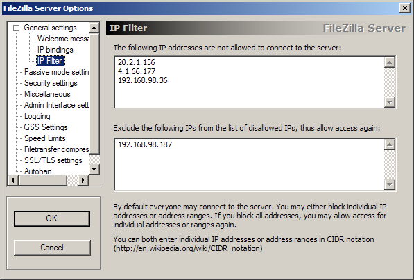 General settings - IP Filter