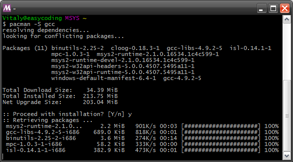 Загрузка пакетов MSYS2
