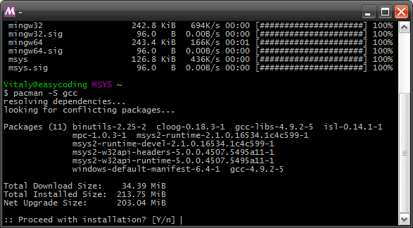 Установка пакетов MSYS2