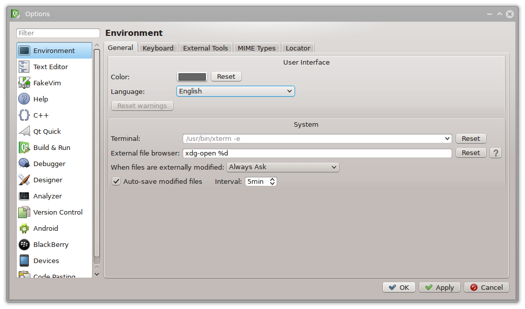 Настройки Qt Creator