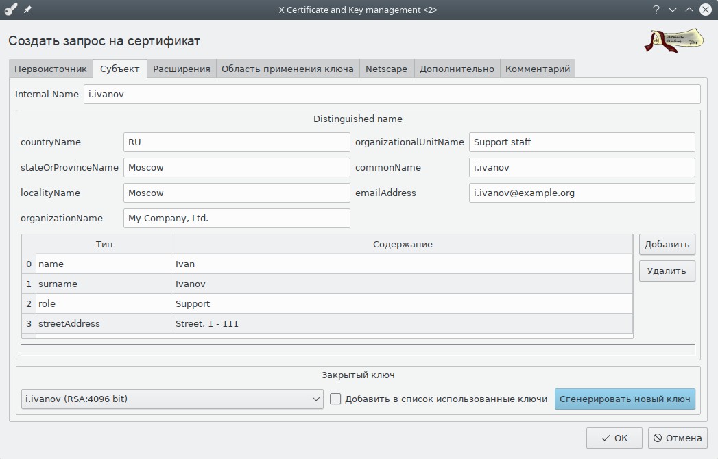 Субъект запроса на сертификат