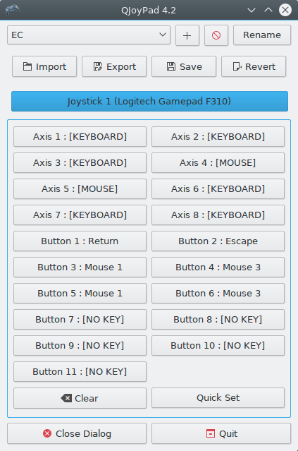 Главное окно утилиты QJoyPad